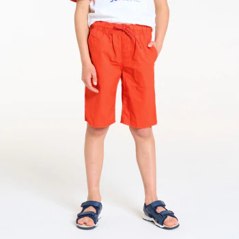 Boy's slim-fit plain blue canvas Bermuda shorts