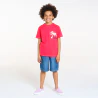 Boy's pink T-shirt with a slogan and palm tree motif on the front and back