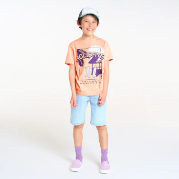 Boy's orange holiday motif T-shirt with short sleeves