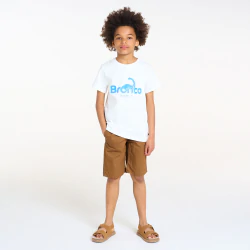 Boy's slim-fit plain brown canvas Bermuda shorts