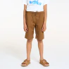 Boy's slim-fit plain brown canvas Bermuda shorts