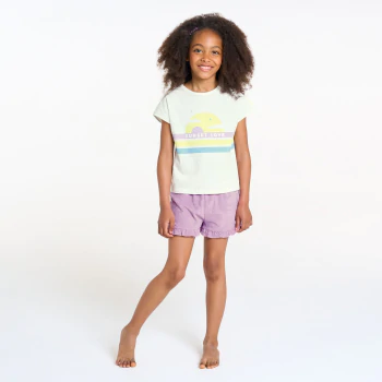 Girls mauve slogan shorty pyjamas