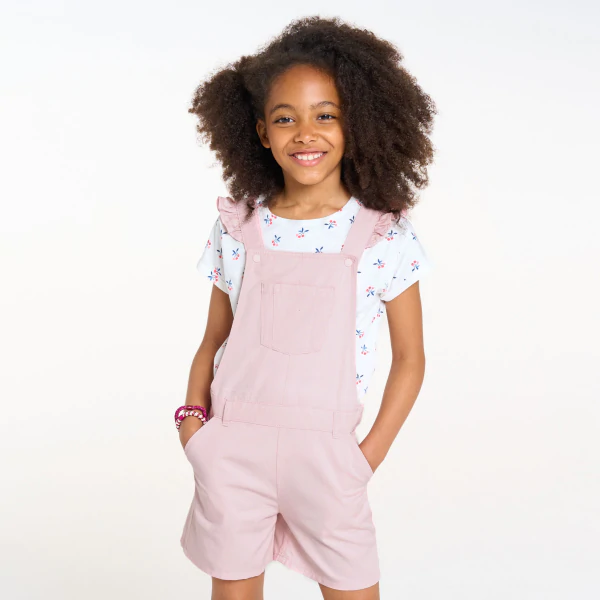 Girl's pink lyocell short overalls.