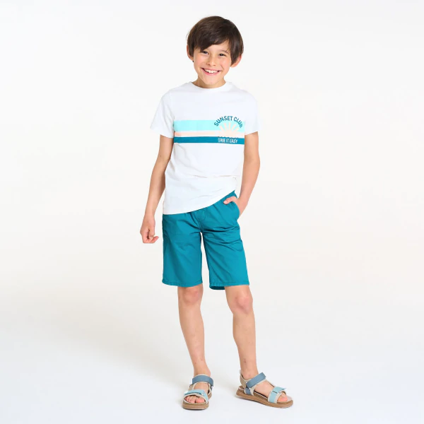 Boy's slim-fit plain blue canvas Bermuda shorts