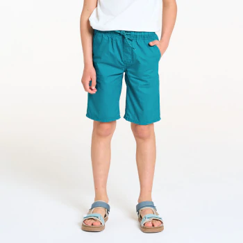 Boy's slim-fit plain blue canvas Bermuda shorts