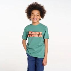 Boy's green slogan T-shirt with short sleeves