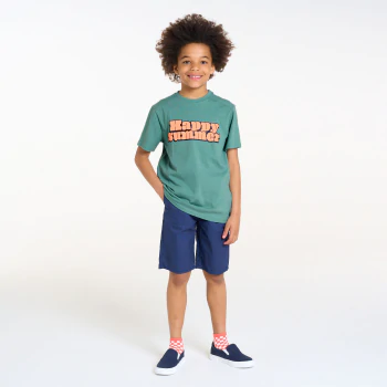 Boy's green slogan T-shirt with short sleeves