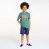 Boy's green slogan T-shirt with short sleeves