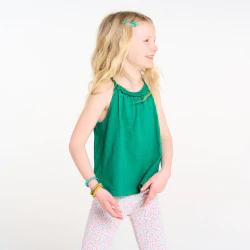 Girl's plain green vest top with crochet detail