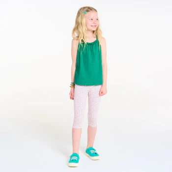 Girl's plain green vest top with crochet detail