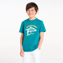 Boy's blue short-sleeve T-shirt with shark design