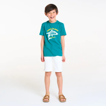 Boy's blue short-sleeve T-shirt with shark design