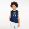 Boy's surf slogan navy blue vest top