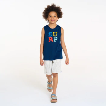 Boy's surf slogan navy blue vest top