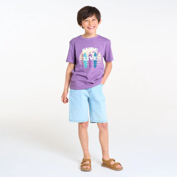 Boy's purple short-sleeve T-shirt with surf design