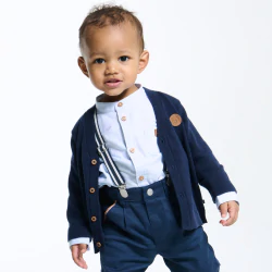 Baby boy's blue knitted cardigan