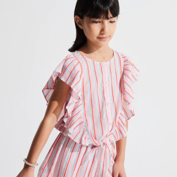 Girl's pink striped ruffle blouse