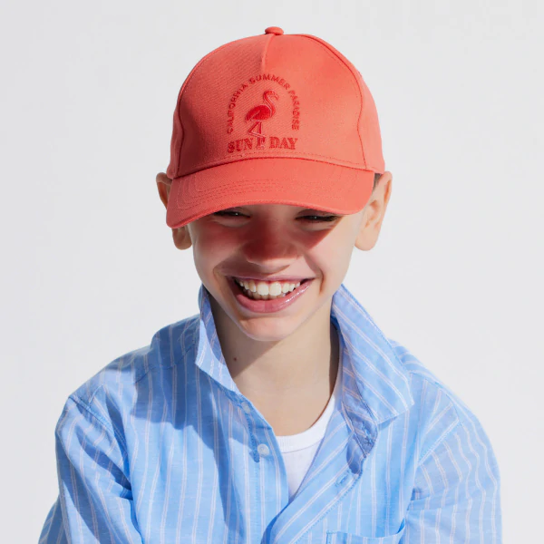 Boy's orange embroidered cap