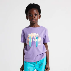 Boy's purple short-sleeve T-shirt with surf design