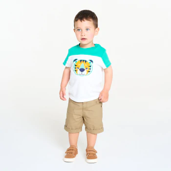 Baby boy's light beige patterned cotton Bermuda shorts