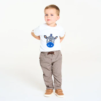 Baby boy's finely-striped brown trousers with roll-up legs