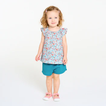 Baby girl's floral blouse and blue shorts