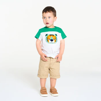 Baby boy's green and white colourblock tiger T-shirt