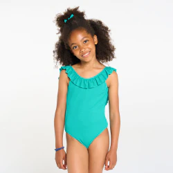 Girl's plain blue 1-piece swimming costume