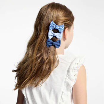 Girl's blue printed bow hair slides (set of 3)