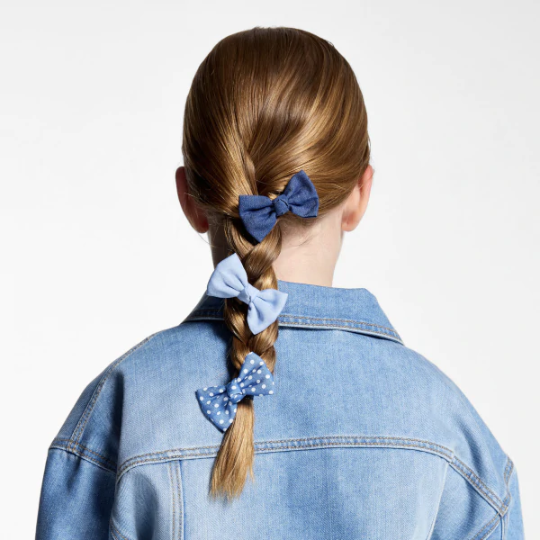 Girl's blue printed bow hair slides (set of 3)