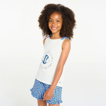 Girl's white and blue fish motif pyjama short set