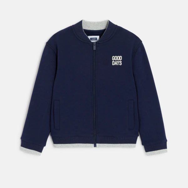 Boys navy blue zipped teddy sweatshirt