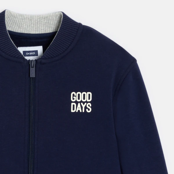 Boys navy blue zipped teddy sweatshirt