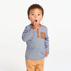 Baby boys' blue striped Henley-neck T-shirt