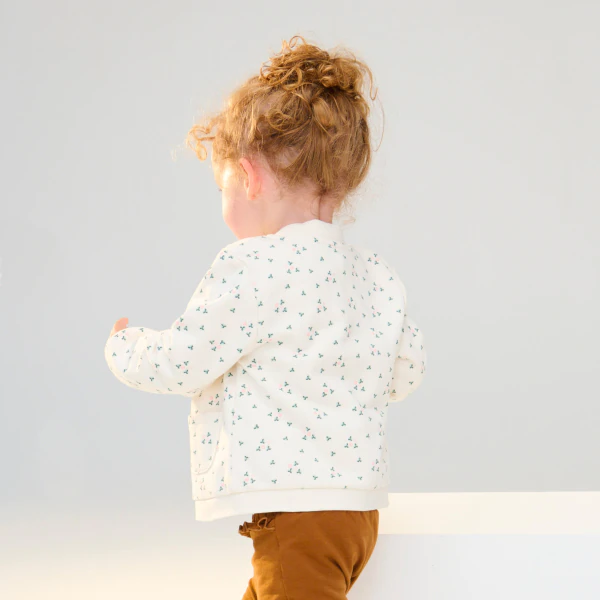 Baby girl's white floral fleece baseball jacket