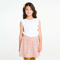 Girls' white broderie anglaise T-shirt