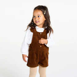 Baby girls' short brown corduroy dungarees