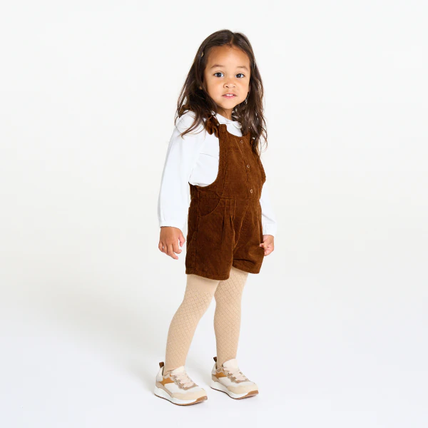 Baby girls' short brown corduroy dungarees