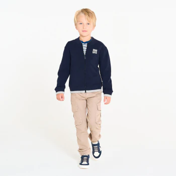 Boys navy blue zipped teddy sweatshirt