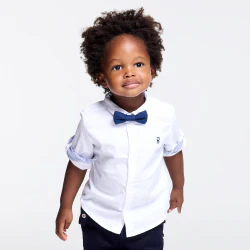 Baby boyu2019s white cotton roll-up sleeve shirt