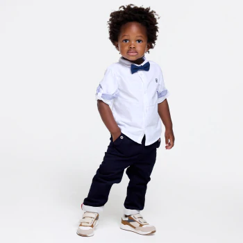 Baby boy’s white cotton roll-up sleeve shirt