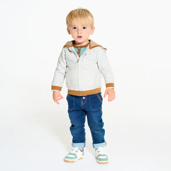 Baby boy's grey fleece zip-up hoodie